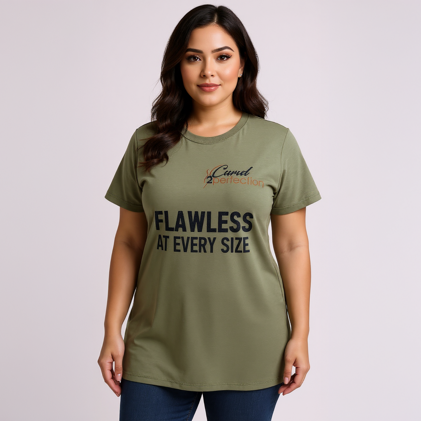 "Flawless in Every Size" Longline T-Shirt – Khaki Green