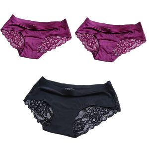 Open image in slideshow, Lace Trim Silk briefs 3 Pcs
