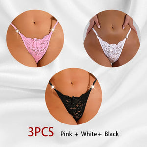 Open image in slideshow, Rhinestone &amp; Lace 3pcs Thong
